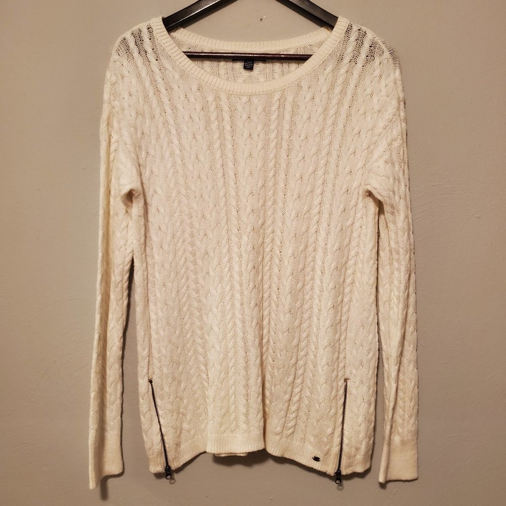 AE Outfitters Women's White Sweater Long Sleeve Cable Knit Size Large
